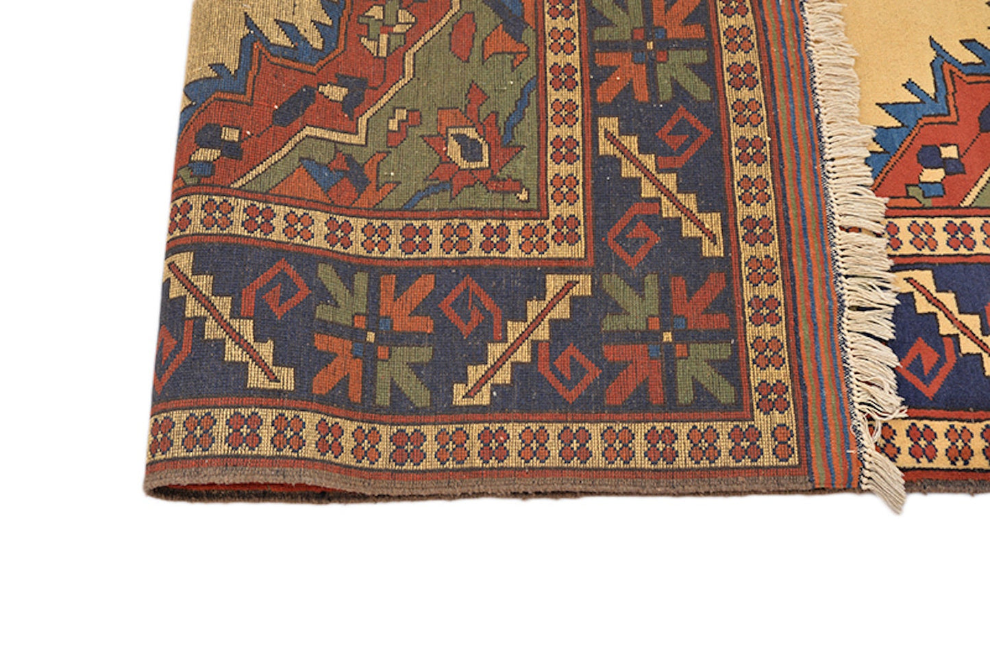 Size: 6'8" x 5'2" Ft | Hand Knotted Medallion Rug | Vintage Tribal Area Rug | Yellow Background Red Blue Pattern | Oriental Persian Rug