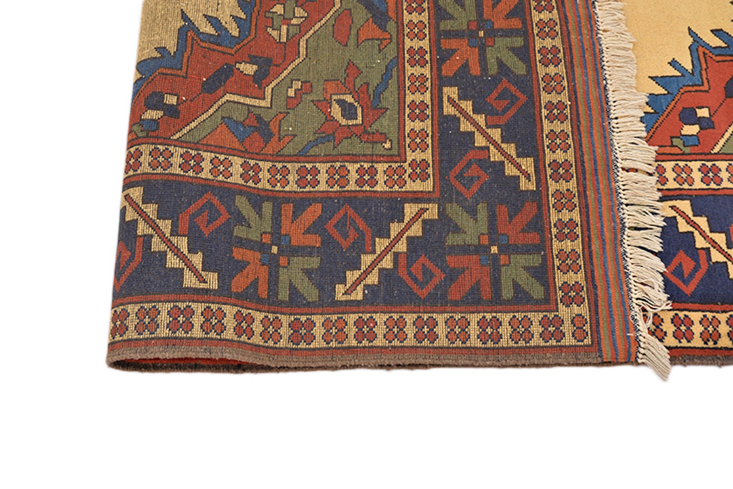 Size: 6'8" x 5'2" Ft | Hand Knotted Medallion Rug | Vintage Tribal Area Rug | Yellow Background Red Blue Pattern | Oriental Persian Rug