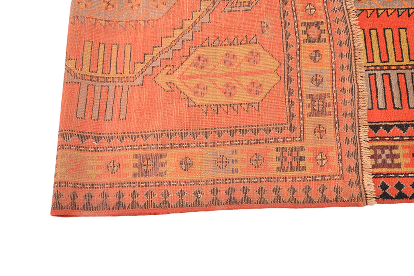 7'5" x 4'2" Feet Antique Rug | Bright Orange Rug | Vintage Kazak Rug | Bohemian Rug | Tribal Geometric Rug | Accent Kitchen Runner