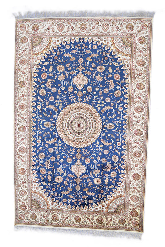 8' x 5' Rug | Blue Oriental  Rug | Oval Medallion Rug | Beige Blue Rug |  Persian Style Rug | Hand Knotted Rug