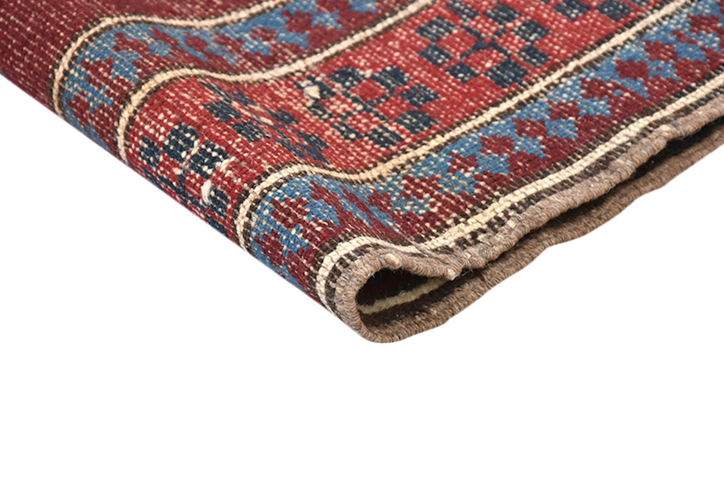 Antique Kazak Rug | Burgundy Red Blue Rug | 4 x 5 ft Rug | Geometric Tribal Rug | Wool Rug | Accent Rug | Handmade