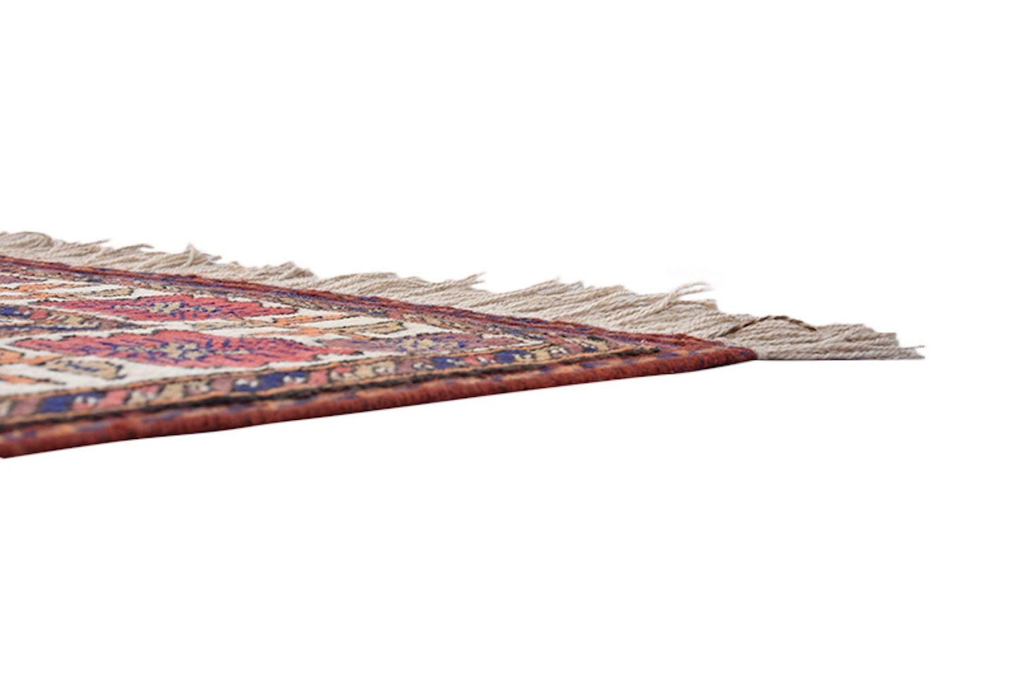 White Hand Knotted 4x6 Rug with Blue and Red Geometric Patterns | Antique Persian Turkish Wool Rectangle Rug