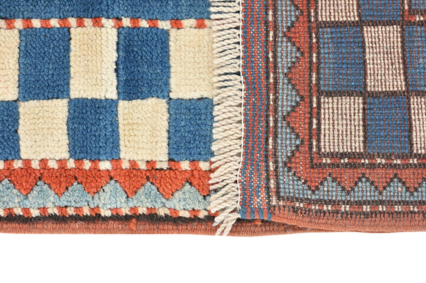 Blue Handmade Rug | Kids Room Rug | Blue Checkered Border | Animals People Cartoon | Baby Room | Red Blue Wool Rug