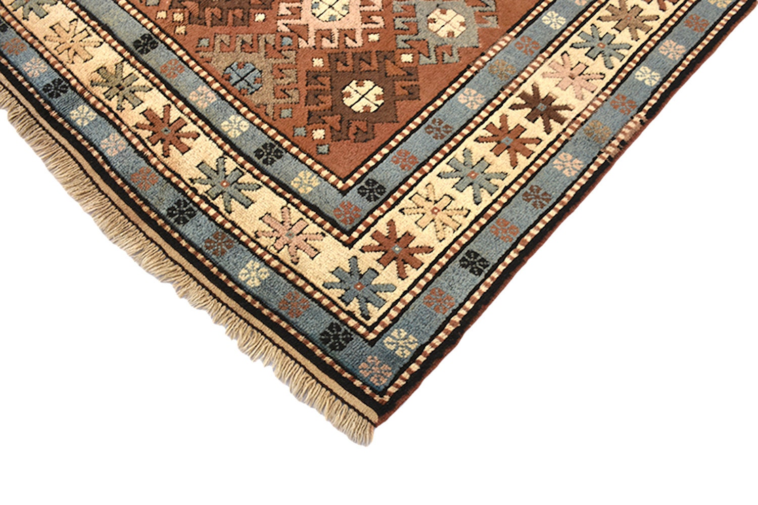 7.3 x 4.6 Feet Hand knotted rug, Brown & teal rug, Vintage geometric rug, Rustic nomadic rug, Eclectic Wool Antique Rug
