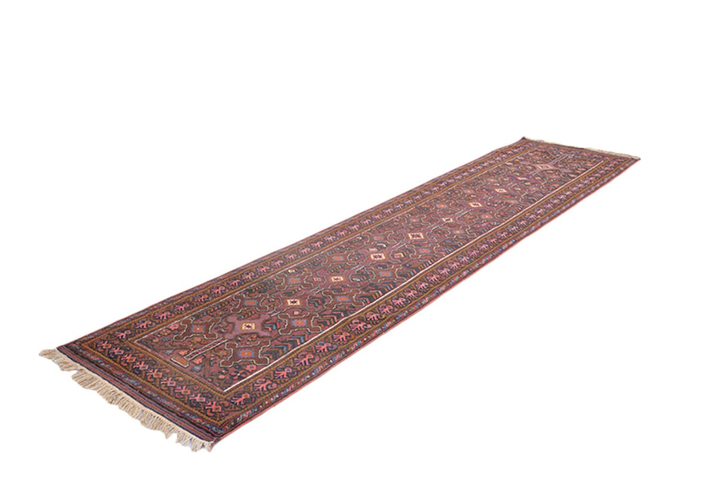 3x12 Feet Vintage Runner Rug Hand Knotted Antique made with Wool, Dark Pink Tribal Rug