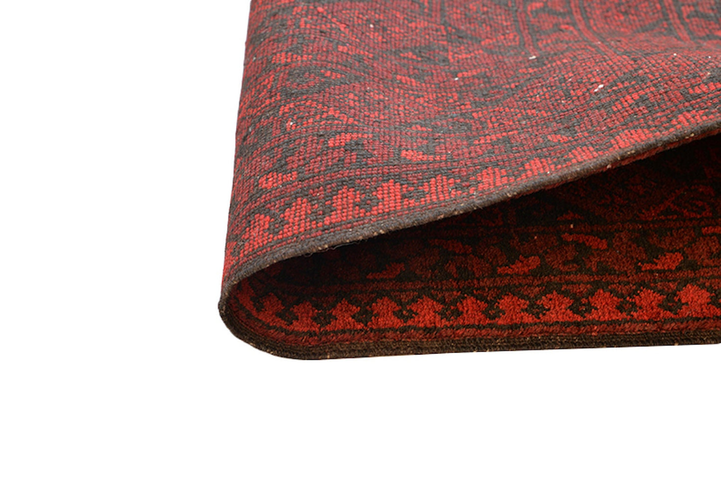 6x9 Red Oriental Low Pile Rug, Deep Bright Colored Afghan Caucasian, Antique Hand Knotted with Wool