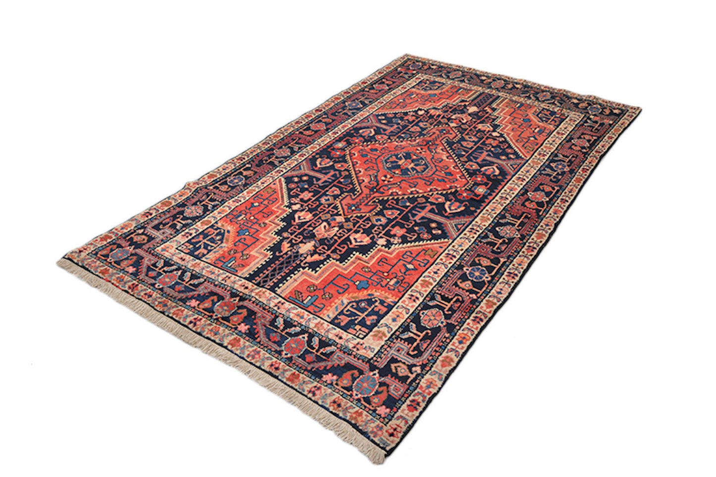Oriental Handmade Rug | Orange Coral & Blue | 4 x 7 Feet | Geometric Tribal Floral Rug | Accent Rug | Handwoven Wool Rectangle Rug