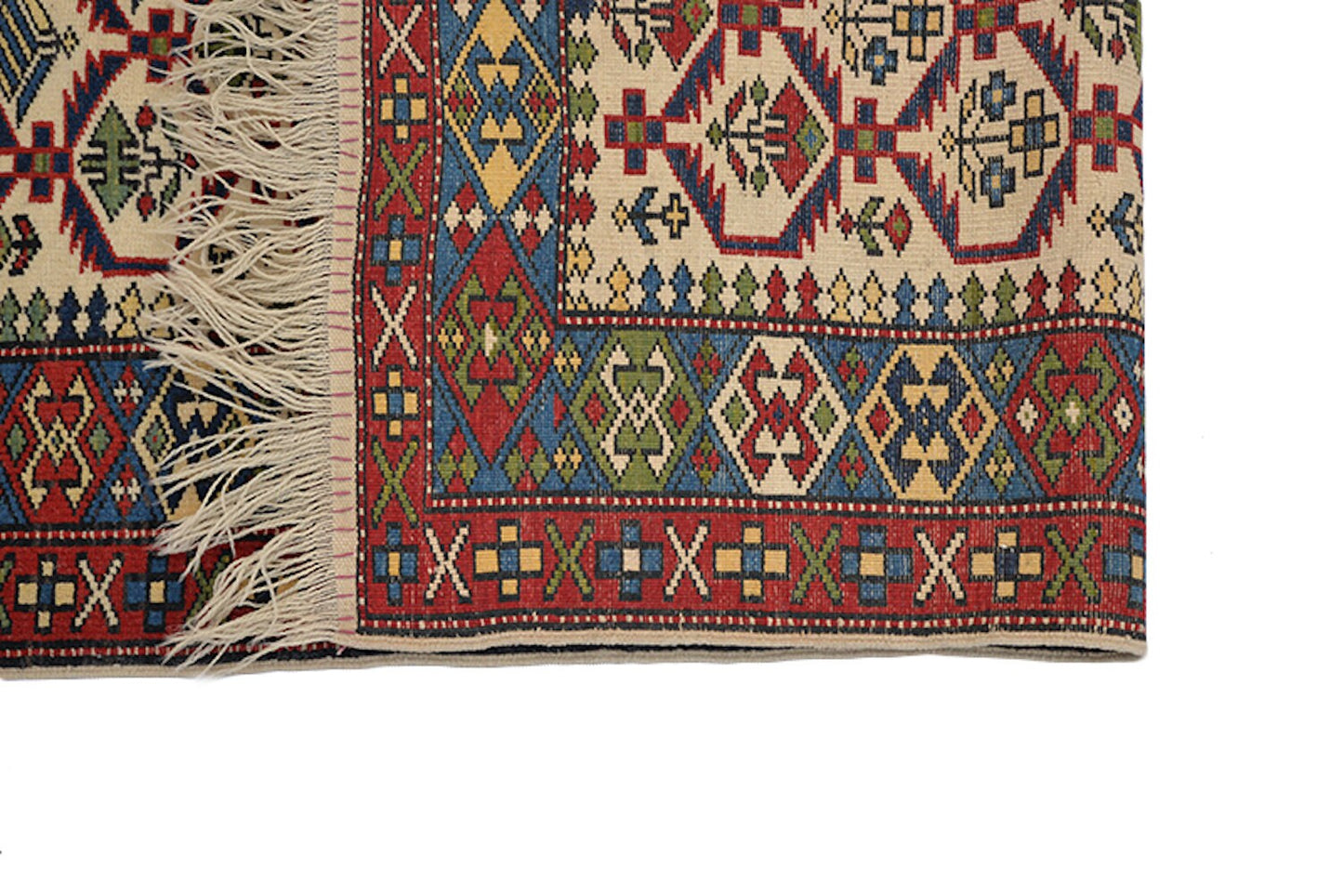 Beige Tribal Rustic Rug | Kazak Area Rug | 3 x 5 Rug | Beige Blue Red Rug | Geometric Rug | Oriental Wool Antique Rug