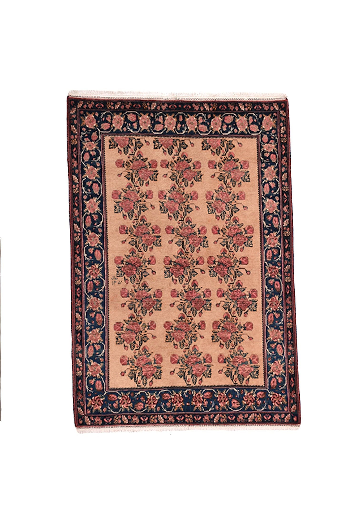Floral Persian 5x7 Pink Navy Vintage Rug | Wool Medium Pile Rug | Farmhouse Style Rug | Antique Wool Area Rug