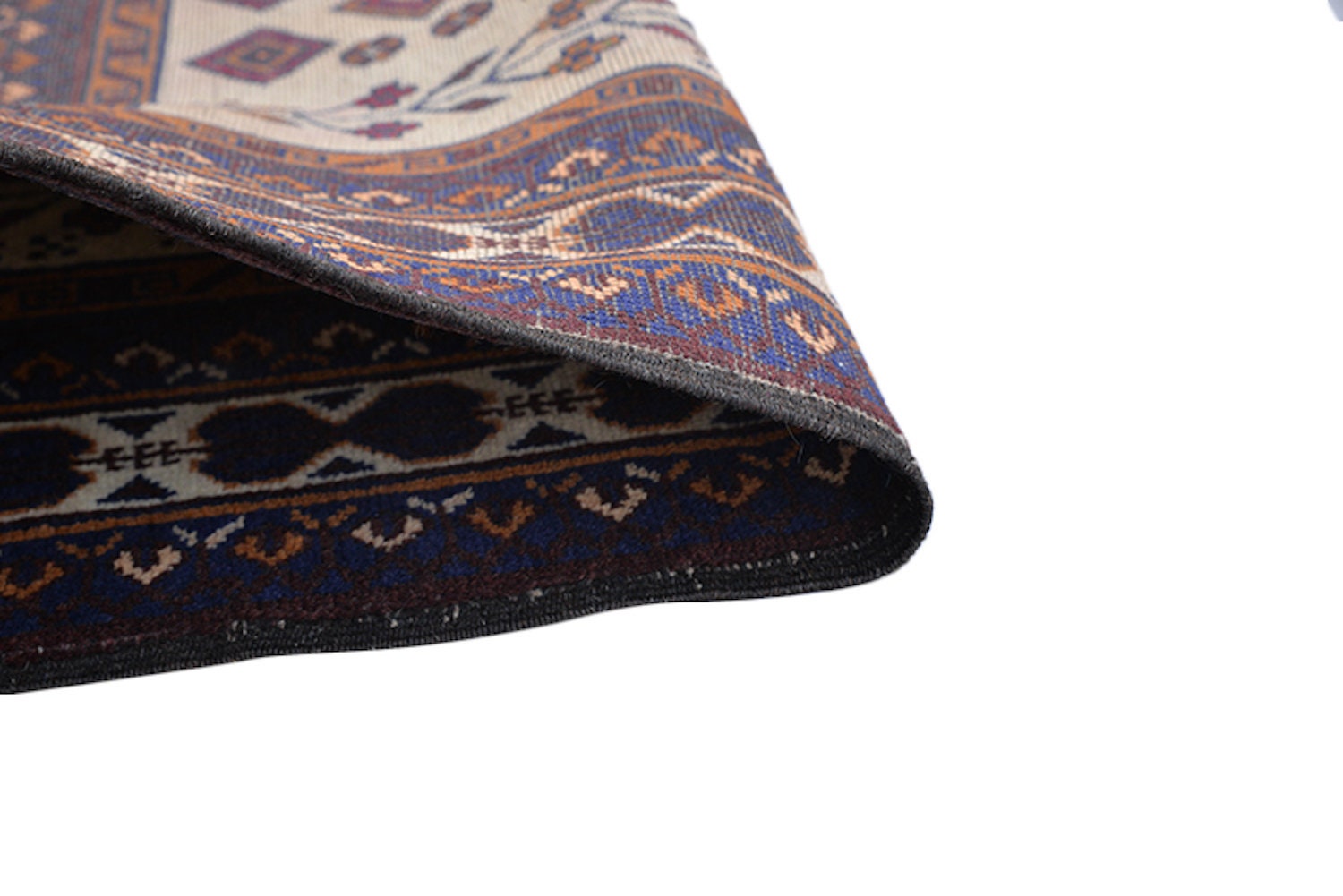 Vintage Rustic Rug | Persian Pakistan Area Rug | 6 x 8 Feet | Navy Pink Border | Hand Knotted Wool Antique Rug