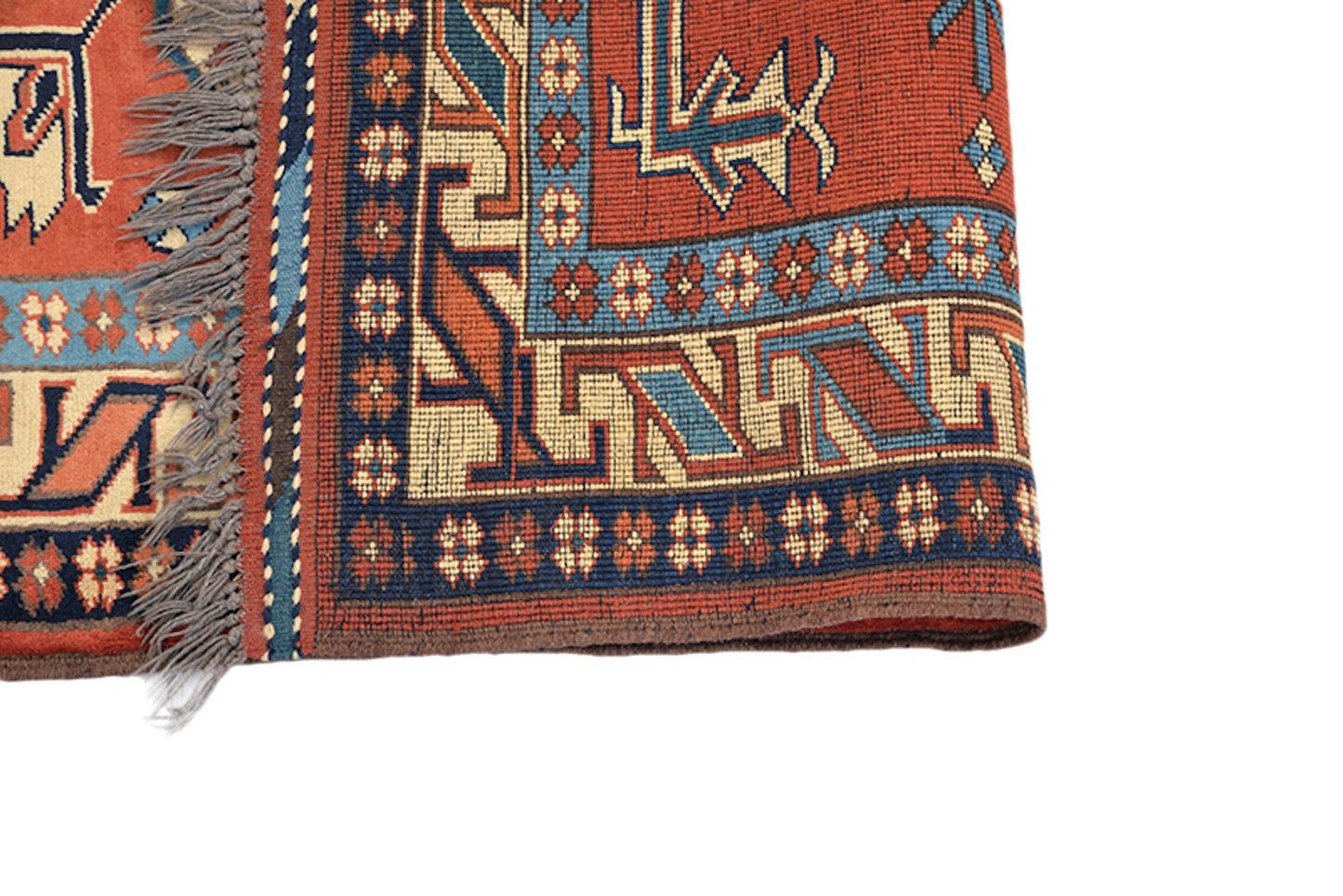 Orange Light Blue 5x6 Persian Rug | Vintage Area Rug | Geometric Boho | Light Blue Diamond Pattern | Wool Handmade Rug | 5x7 Feet