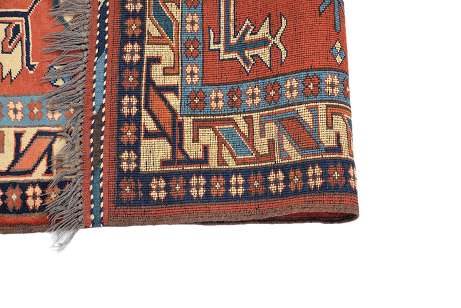 Orange Light Blue 5x6 Persian Rug | Vintage Area Rug | Geometric Boho | Light Blue Diamond Pattern | Wool Handmade Rug | 5x7 Feet