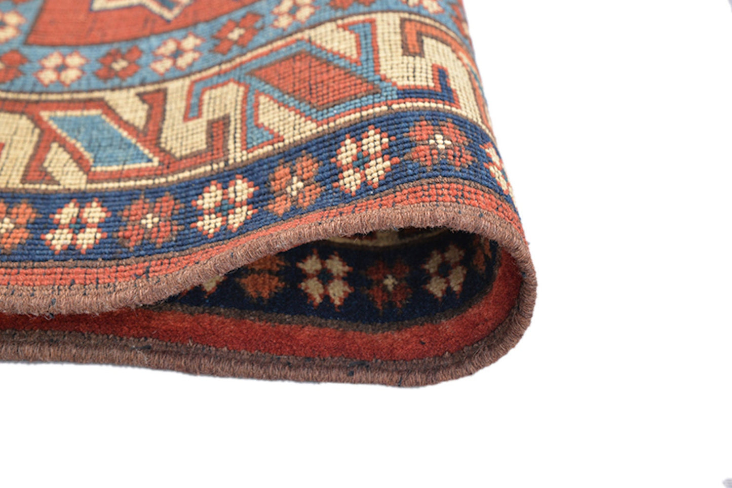 Orange Light Blue 5x6 Persian Rug | Vintage Area Rug | Geometric Boho | Light Blue Diamond Pattern | Wool Handmade Rug | 5x7 Feet