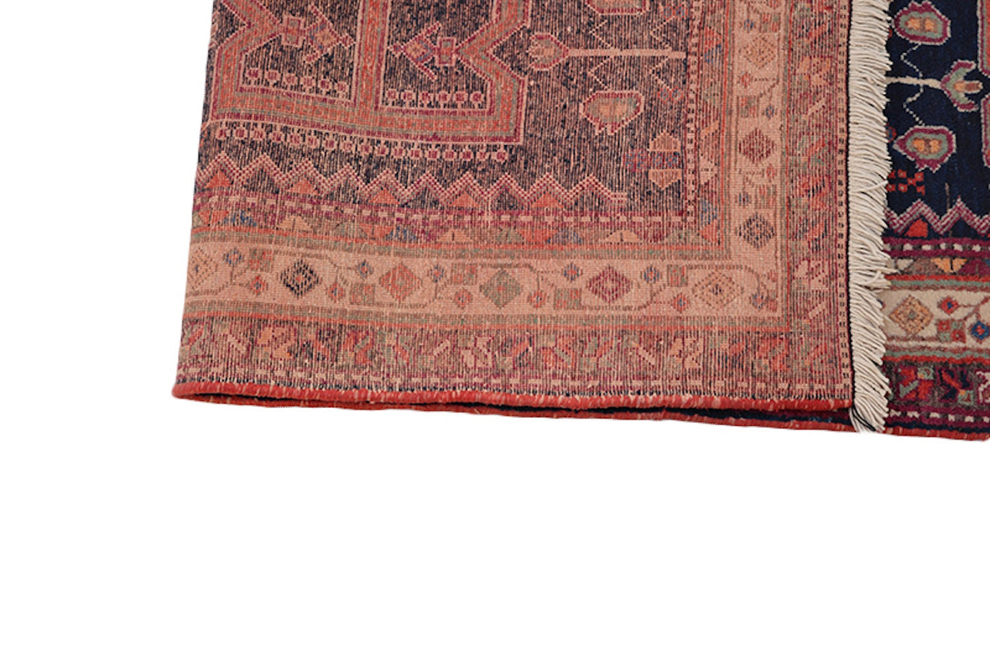 7 x 5 Feet | Blue Geometric Rug | Vintage Tribal Rug | Red Nomadic Motifs | Hand Knotted Persian Turkish Caucasian Area Rug | Antique Wool