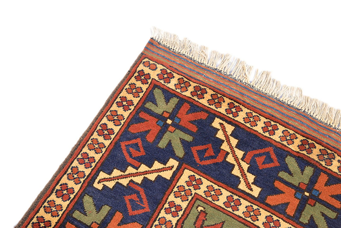 Size: 6'8" x 5'2" Ft | Hand Knotted Medallion Rug | Vintage Tribal Area Rug | Yellow Background Red Blue Pattern | Oriental Persian Rug