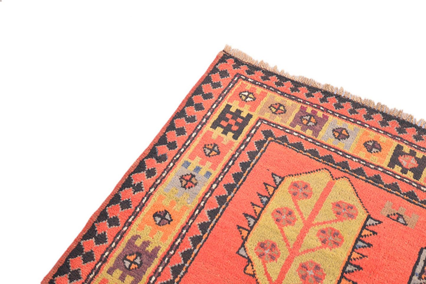7'5" x 4'2" Feet Antique Rug | Bright Orange Rug | Vintage Kazak Rug | Bohemian Rug | Tribal Geometric Rug | Accent Kitchen Runner