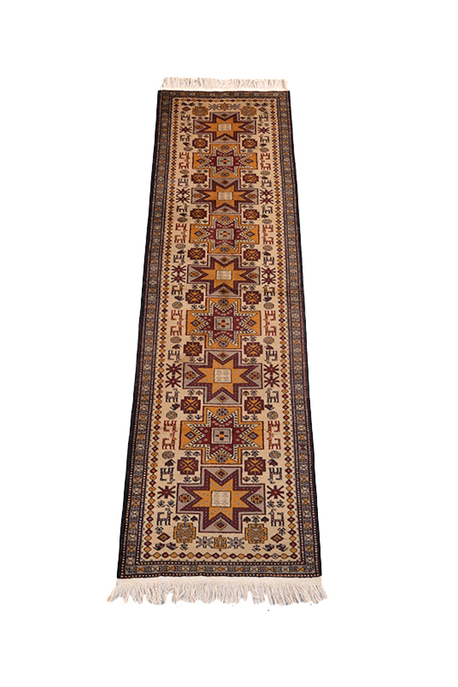 Vintage Runner Rug | 2 x 9 Feet | Brown Red Tribal Runner Rug | Hallway Rug | Wool Antique Rug