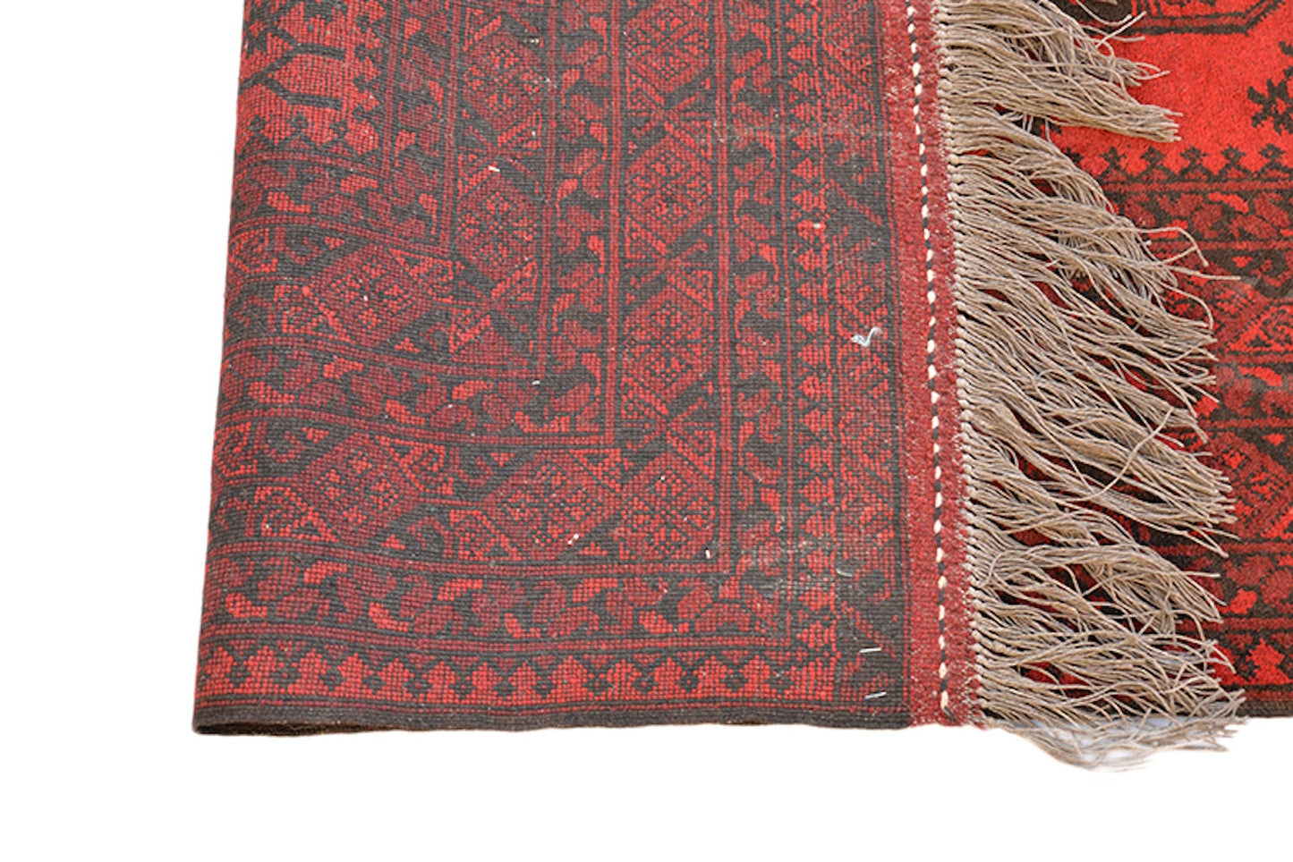 6x9 Red Oriental Low Pile Rug, Deep Bright Colored Afghan Caucasian, Antique Hand Knotted with Wool