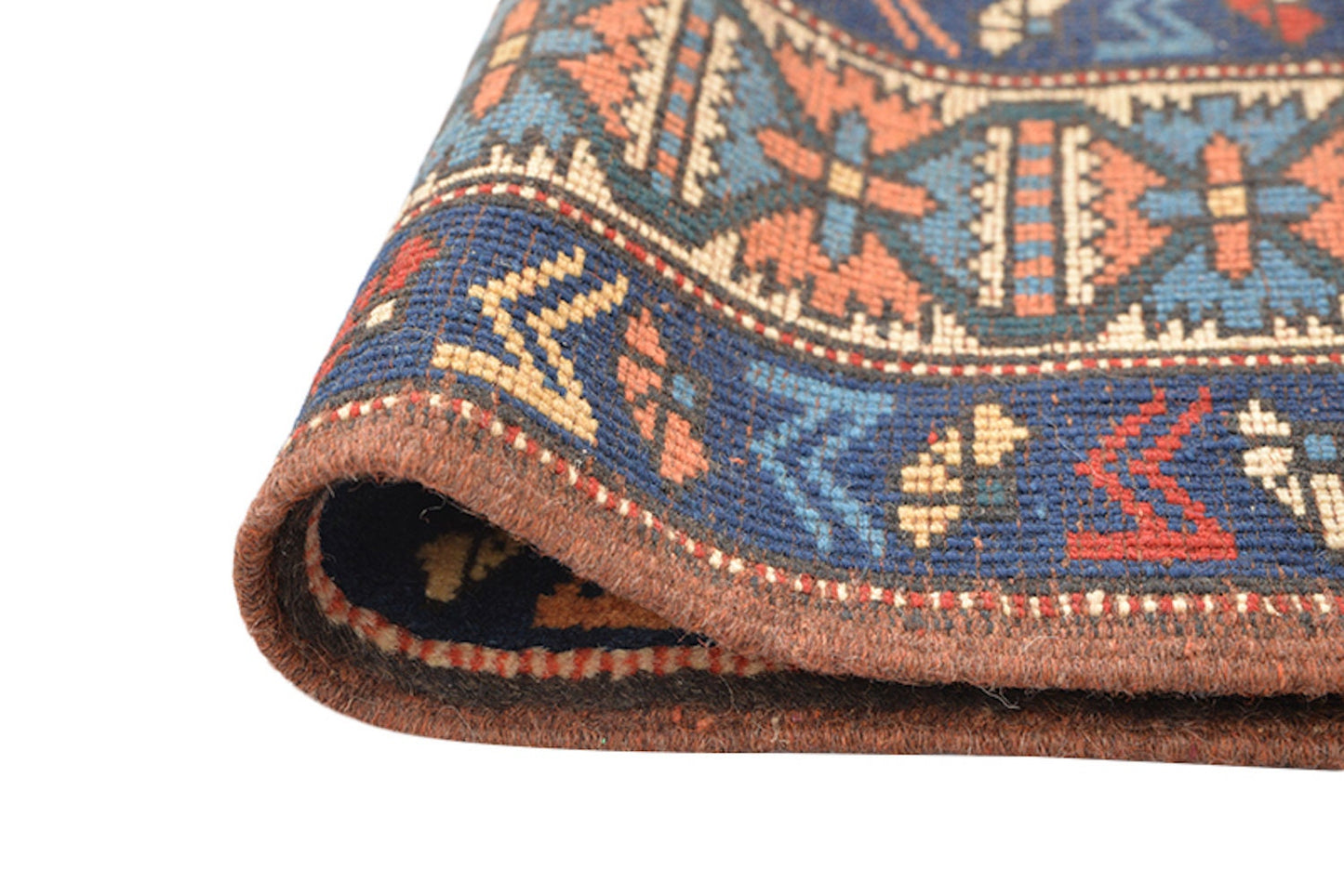 Coral Orange 4x6 Vintage Colorful Rug | Bohemian Style Wool Rug | Navy Red Medallion with Beige Border