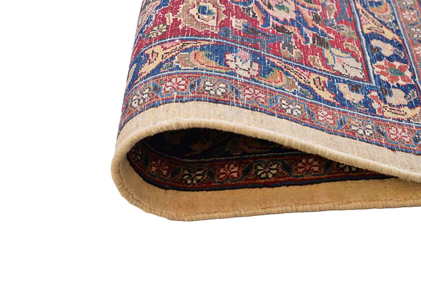 Large Red Persian 8x11 Rug with Beige Medallion | Hand Knotted with Oriental Design | Blue and Red Border | Luxury Wool & Cotton Rug