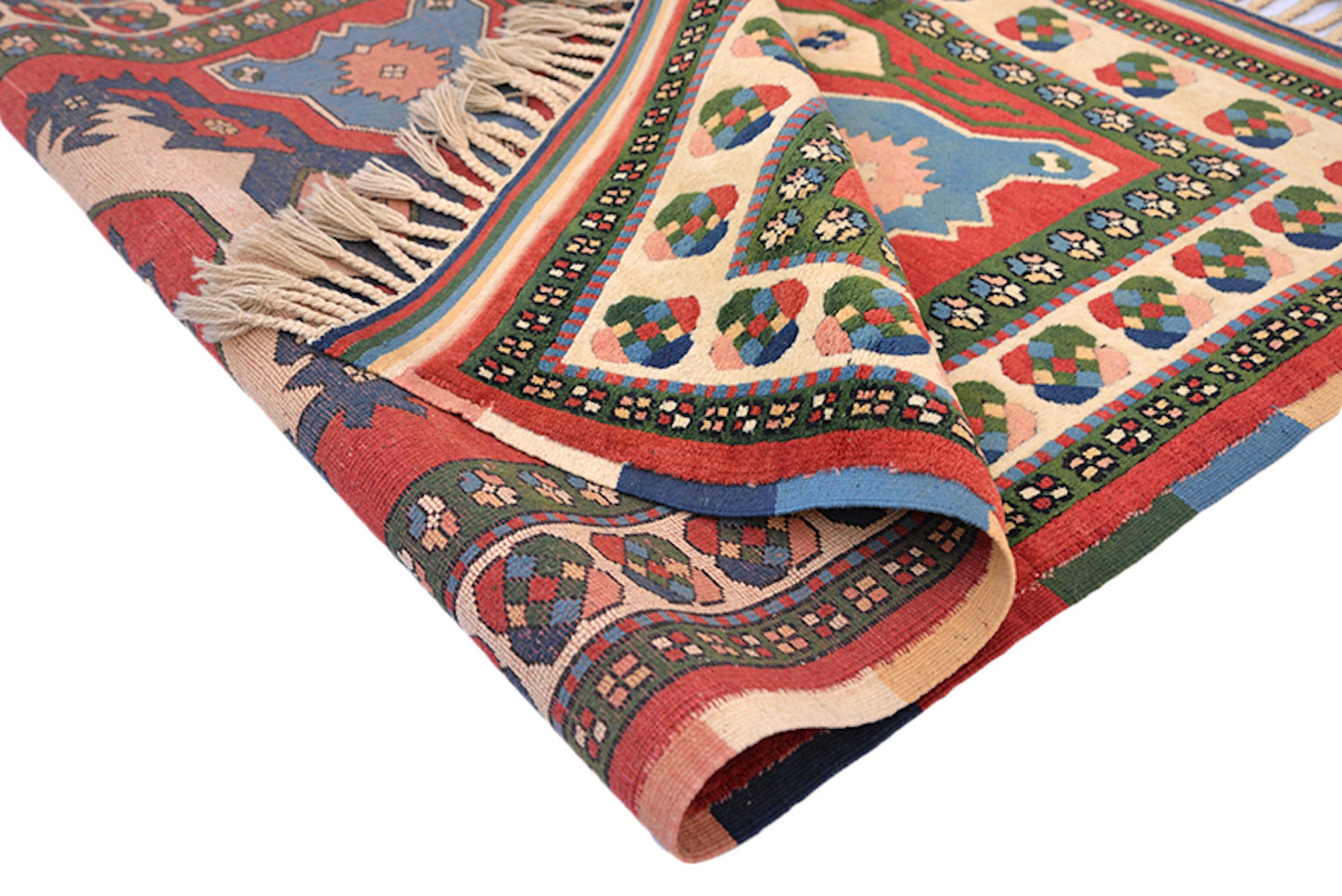Colorful 3x5 Turkish Kazak Rug | Geometric Tribal Pattern | Red Blue Green Area Rug | Entryway Small Rug | Wool Hand knotted
