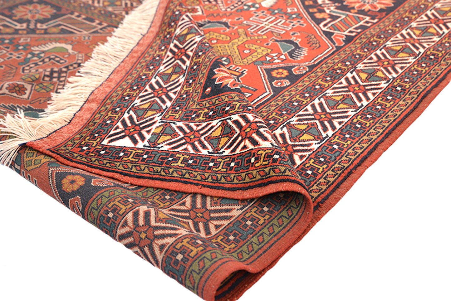 4 x 6 Feet Orange Blue Turkish Caucasian Rug | Hand Woven Area Rug | Oriental Persian Rug | Living Room Rug | Accent Geometric Pattern Rug
