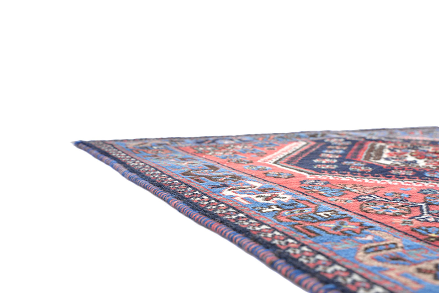 3 x 4 Bright Coral and Blue Tribal Rug with Diamond Medallion Pattern | Caucasian Accent Rug for Rustic Home Style