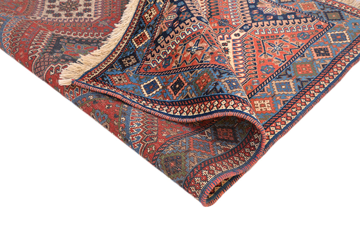3 x 5 Orange Blue Turkish Tribal Rug | Hand Woven with Diamond Shaped Geometric Pattern | Accent Rustic Home Decor Rug