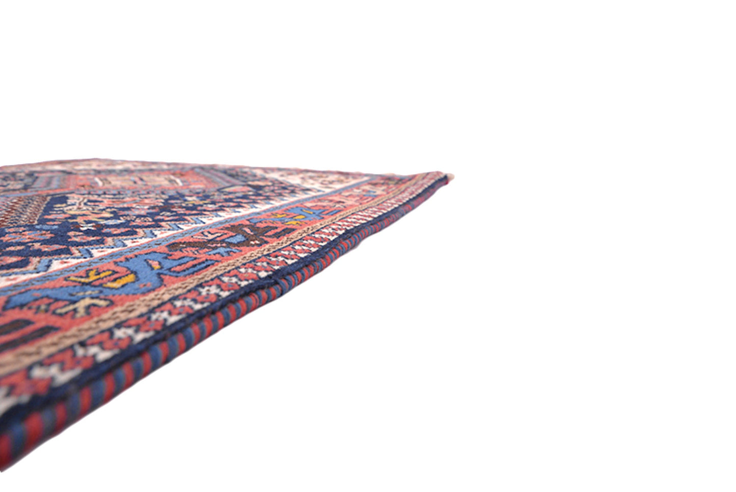 Navy Blue Handmade Area Rug with Geometric Tribal Medallion Design | Pink and Colorful Details | Wool