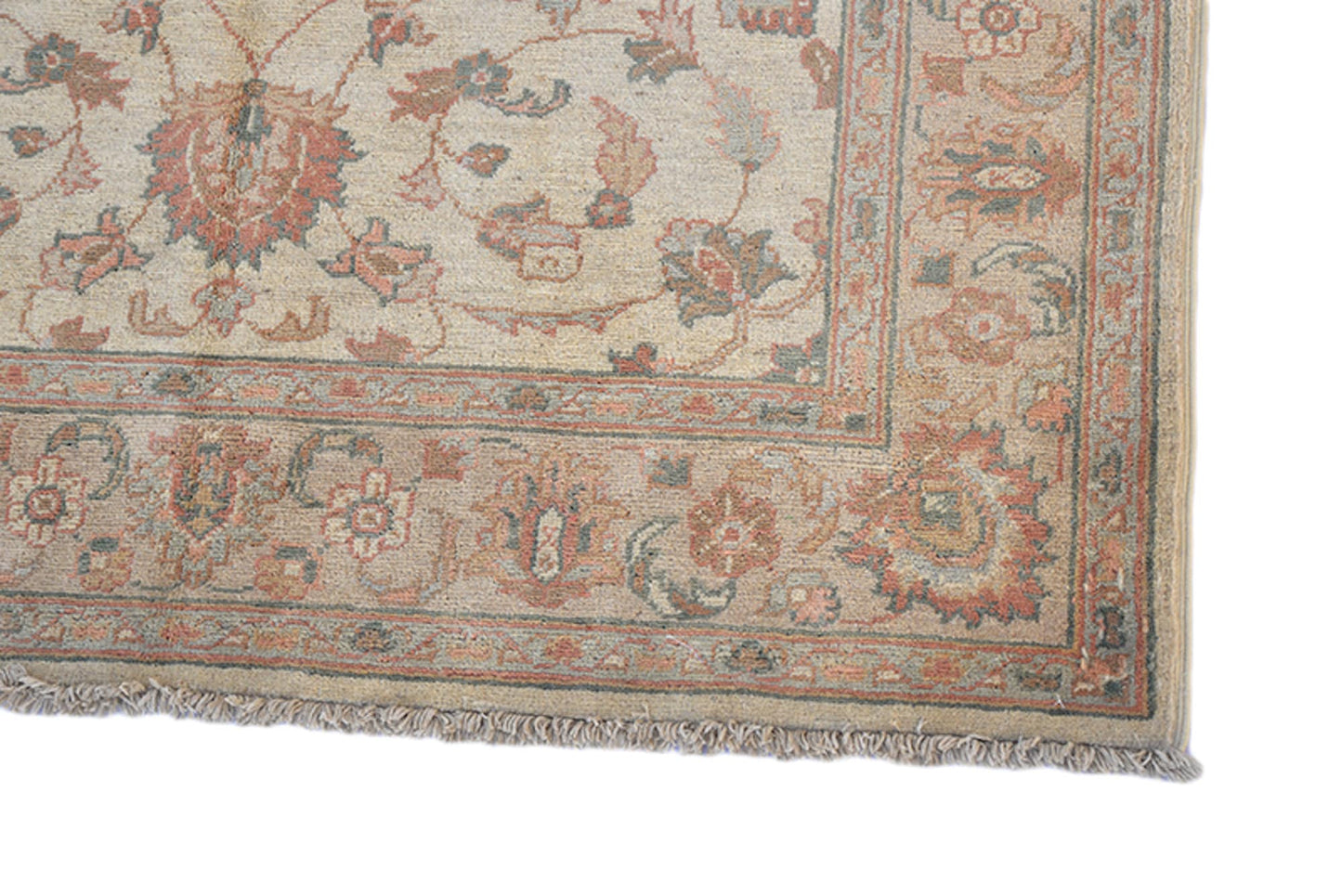 4 x 6 Beige Antique Rug | Farmhouse Style Entryway or Kitchen Area Rug with Floral Border and Light Colored Designs | Wool Handmade
