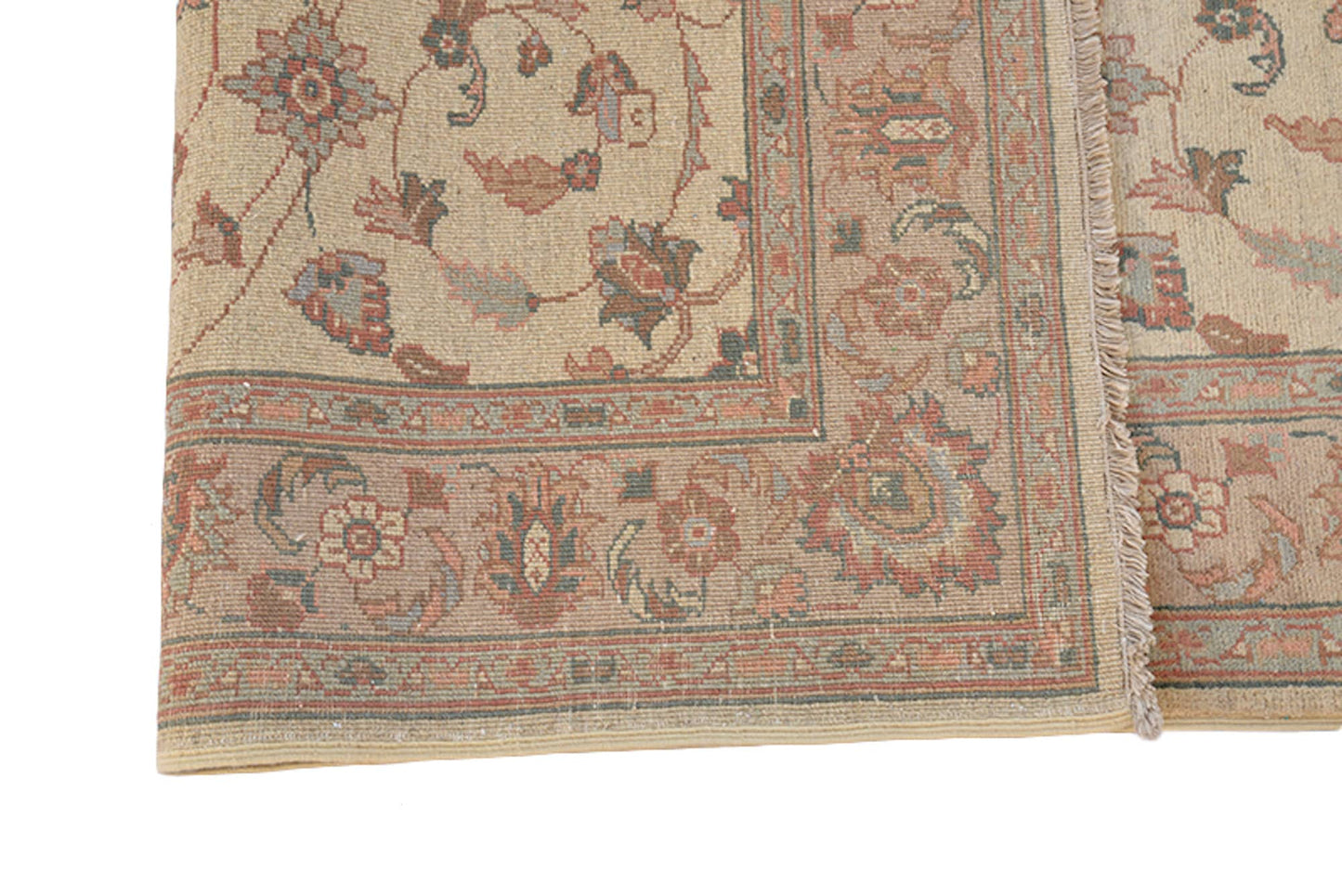 4 x 6 Beige Antique Rug | Farmhouse Style Entryway or Kitchen Area Rug with Floral Border and Light Colored Designs | Wool Handmade