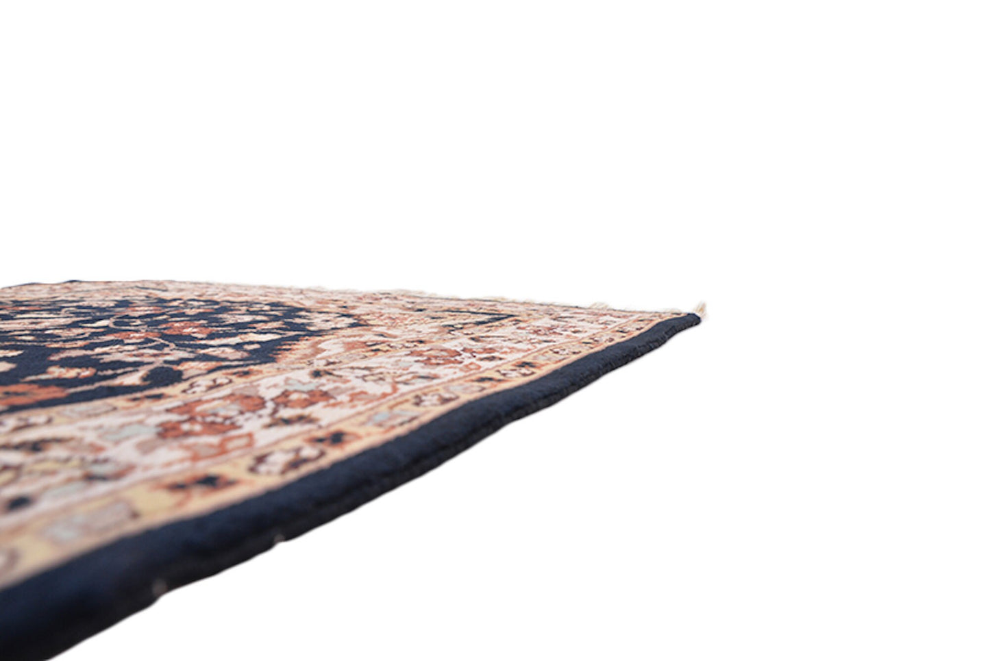 Navy Blue Beige Antique Rug | One of a Kind 3 x 5 Pakistan Kashmiri Silk Wool Rug | Entryway Hand Knotted Rug | Oriental Floral Pattern Rug