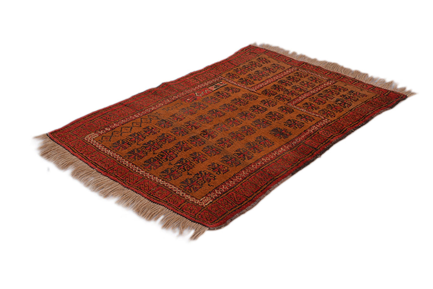 Vintage Brown Orange 3x4 Handmade Rug | Geometric Tribal Nomadic Pattern woven with Dyed Wool