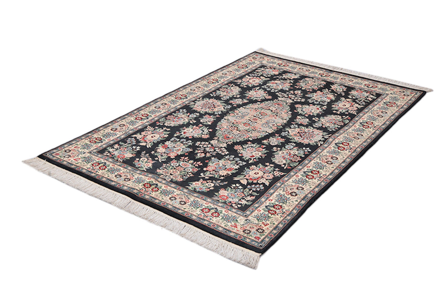 One of a kind Black Beige Antique Rug | 4 x 6 Persian Caucasian Rug | Living Room Rug | Accent Handmade Wool Rug | Floral Pattern Rug