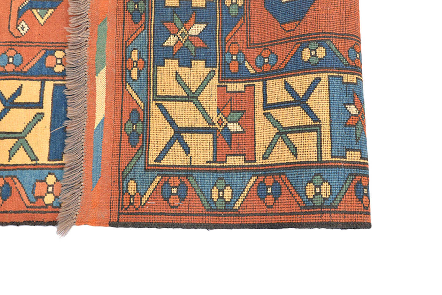 5 x 6 Feet Orange Blue Turkish Caucasian Rug | Hand Woven Area Rug | Oriental Persian Rug | Living Room Rug | Accent Geometric Pattern Rug