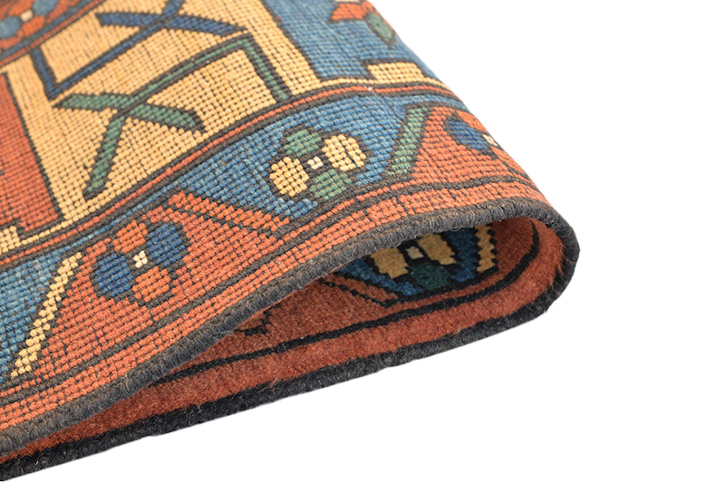 5 x 6 Feet Orange Blue Turkish Caucasian Rug | Hand Woven Area Rug | Oriental Persian Rug | Living Room Rug | Accent Geometric Pattern Rug