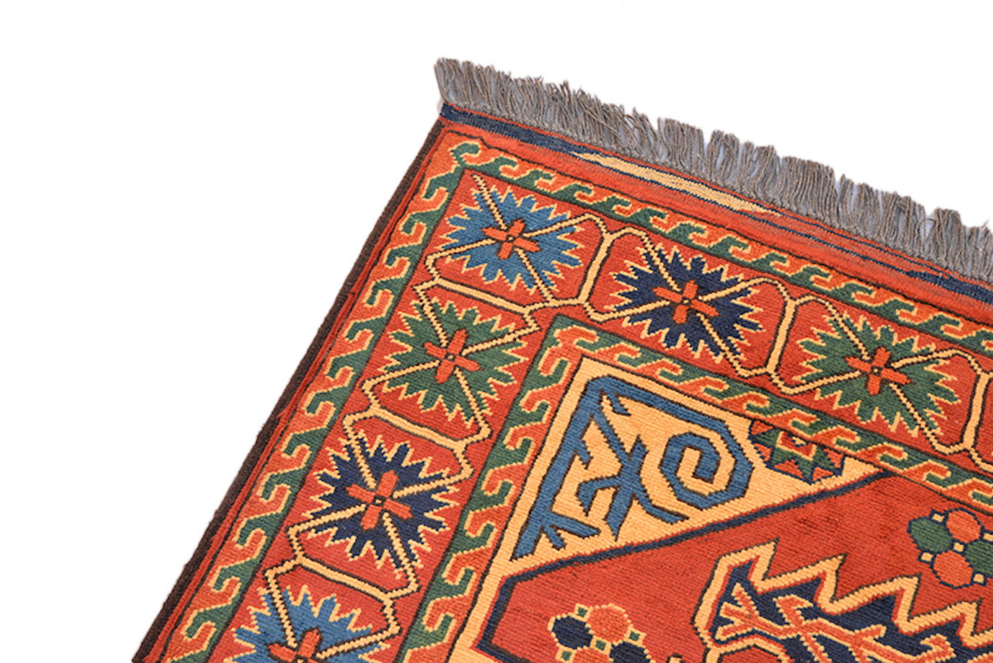 One of a kind Orange Green Antique Rug | 4 x 6 Persian Caucasian Rug | Living Room Rug | Accent Hand Woven Wool Rug | Oriental Geometric Rug