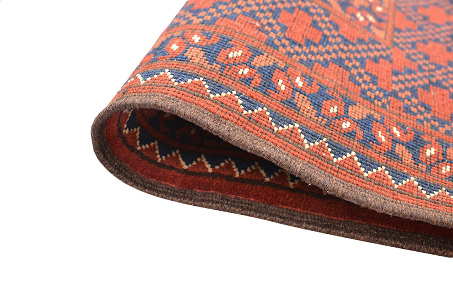 Rusty Orange Blue Small Persian Afghan Oriental Rug | Accent Home Geometric Rug | Bright Orange | Hand Woven Wool Antique Rug