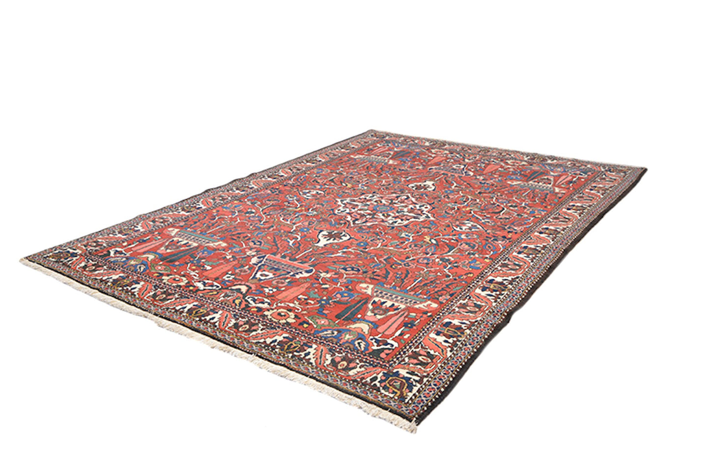 Orange Red Floral 8x11 Antique Rug | Persian Oriental Design Area Rug | Bright Colored Living Room Dining Room Accent Rug | Wool Hand Woven