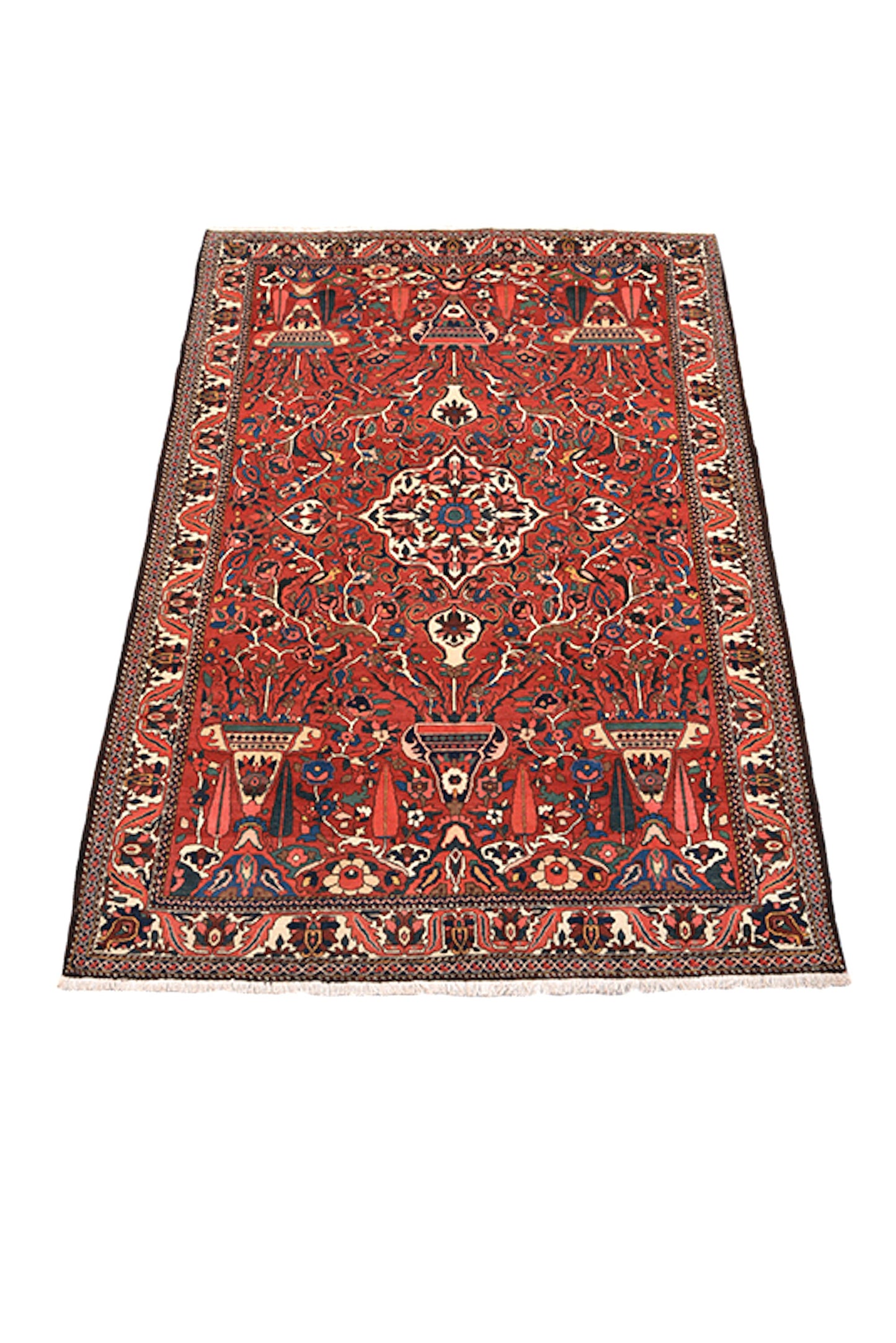 Orange Red Floral 8x11 Antique Rug | Persian Oriental Design Area Rug | Bright Colored Living Room Dining Room Accent Rug | Wool Hand Woven