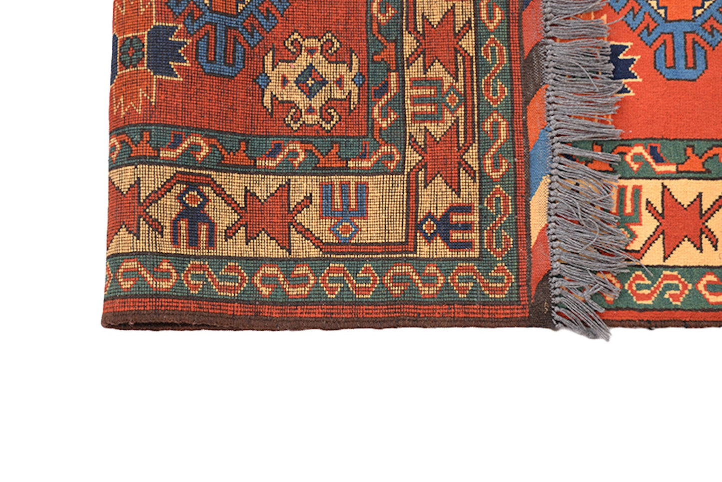 Bright Red 3x5 Tribal Rug | Vintage Wool Area Rug | Geometric Medallion Navy Green | Beige Bordered Rug | Entryway Home Accent | Rustic