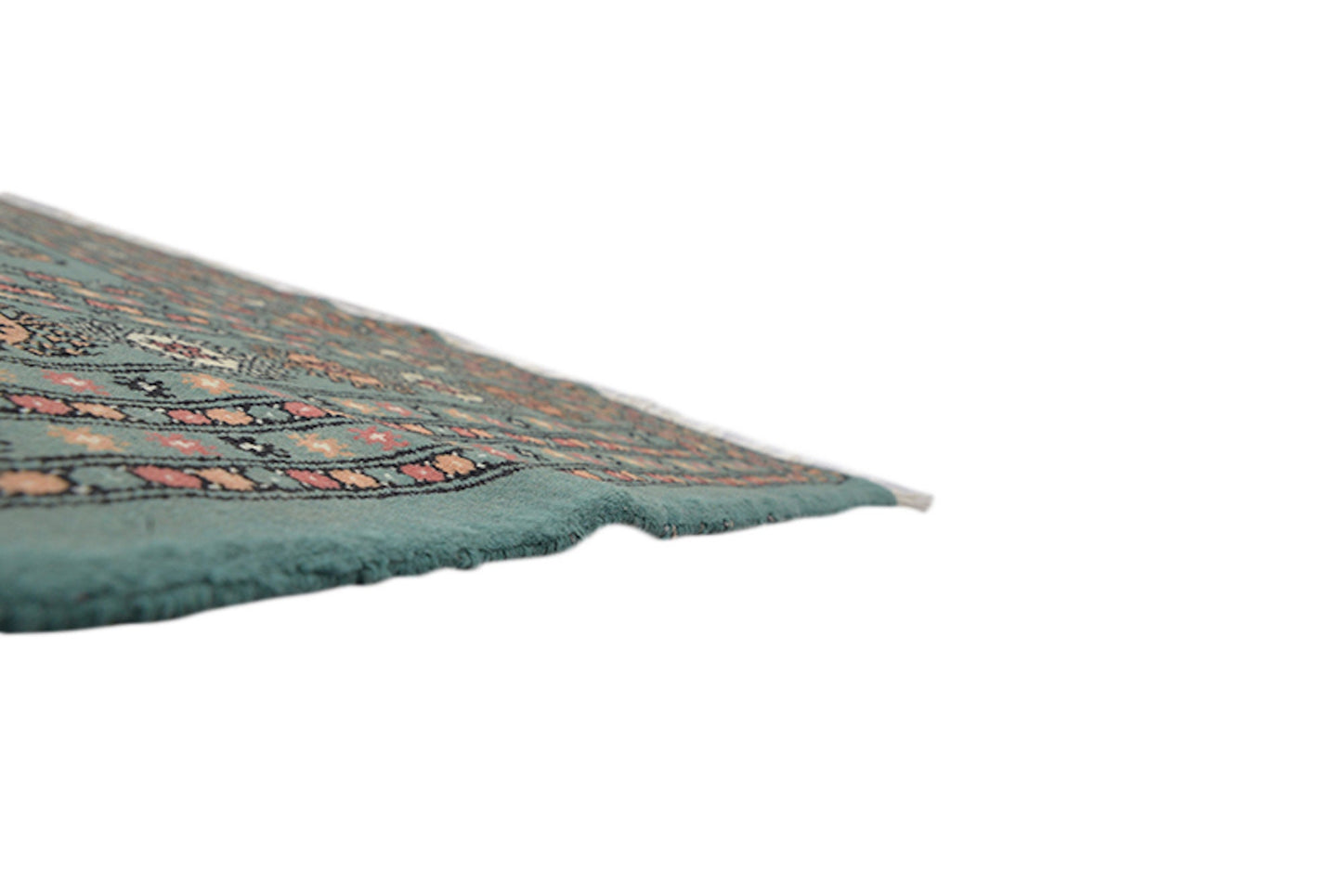 6 x 9 Light Green Kashmiri Area Rug | Large Border with Orange and Ivory Geometric Pattern | Wool Hand Knotted With Soft Shine Pile