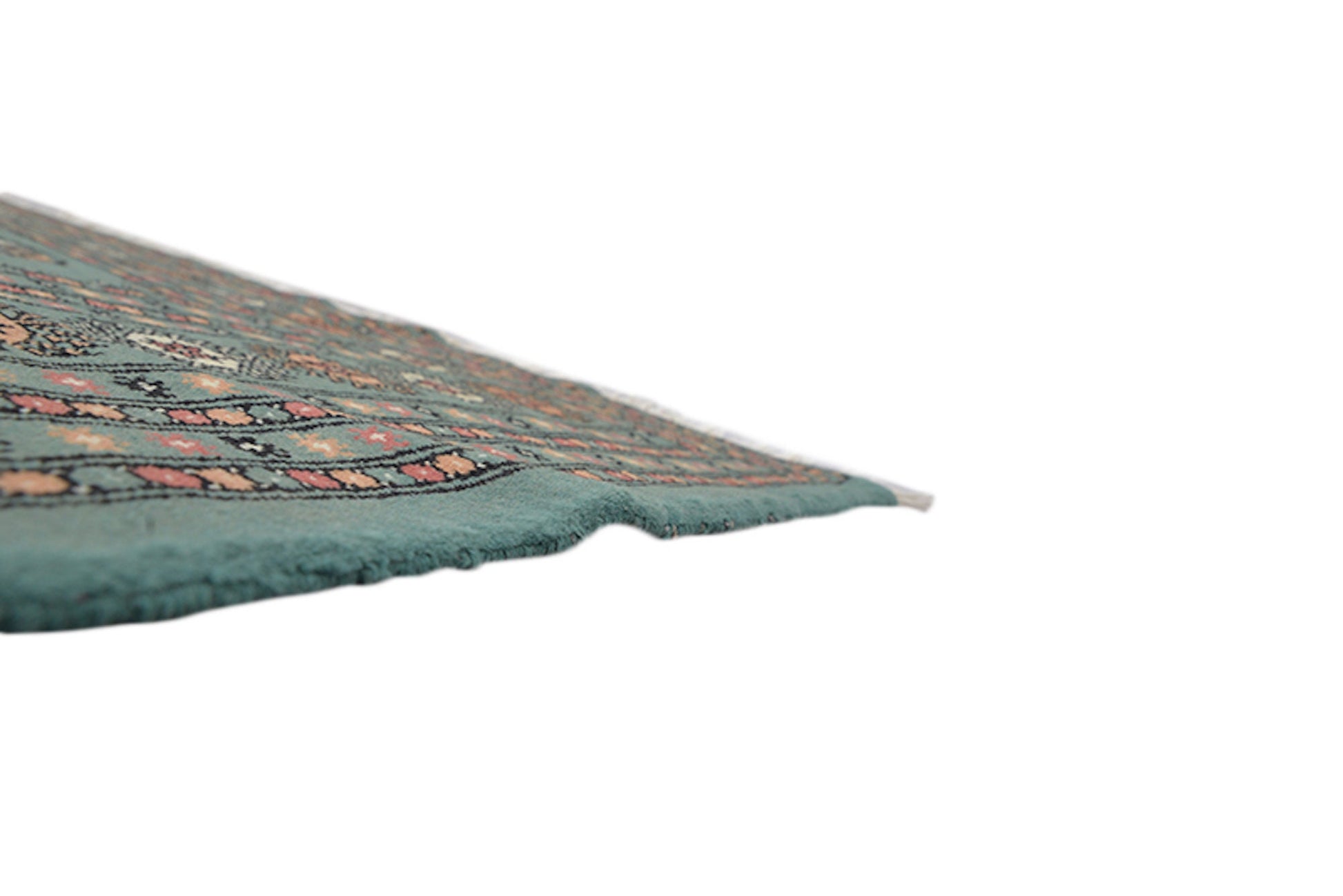 6 x 9 Light Green Kashmiri Area Rug | Large Border with Orange and Ivory Geometric Pattern | Wool Hand Knotted With Soft Shine Pile