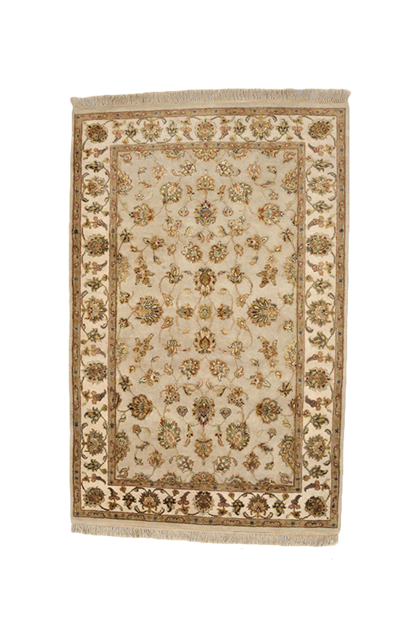4 x 6 Feet Beige Green Bohemian Rug, Handmade Area Rug, Oriental Persian Rug, Floral Rug, Wool Tribal Vintage