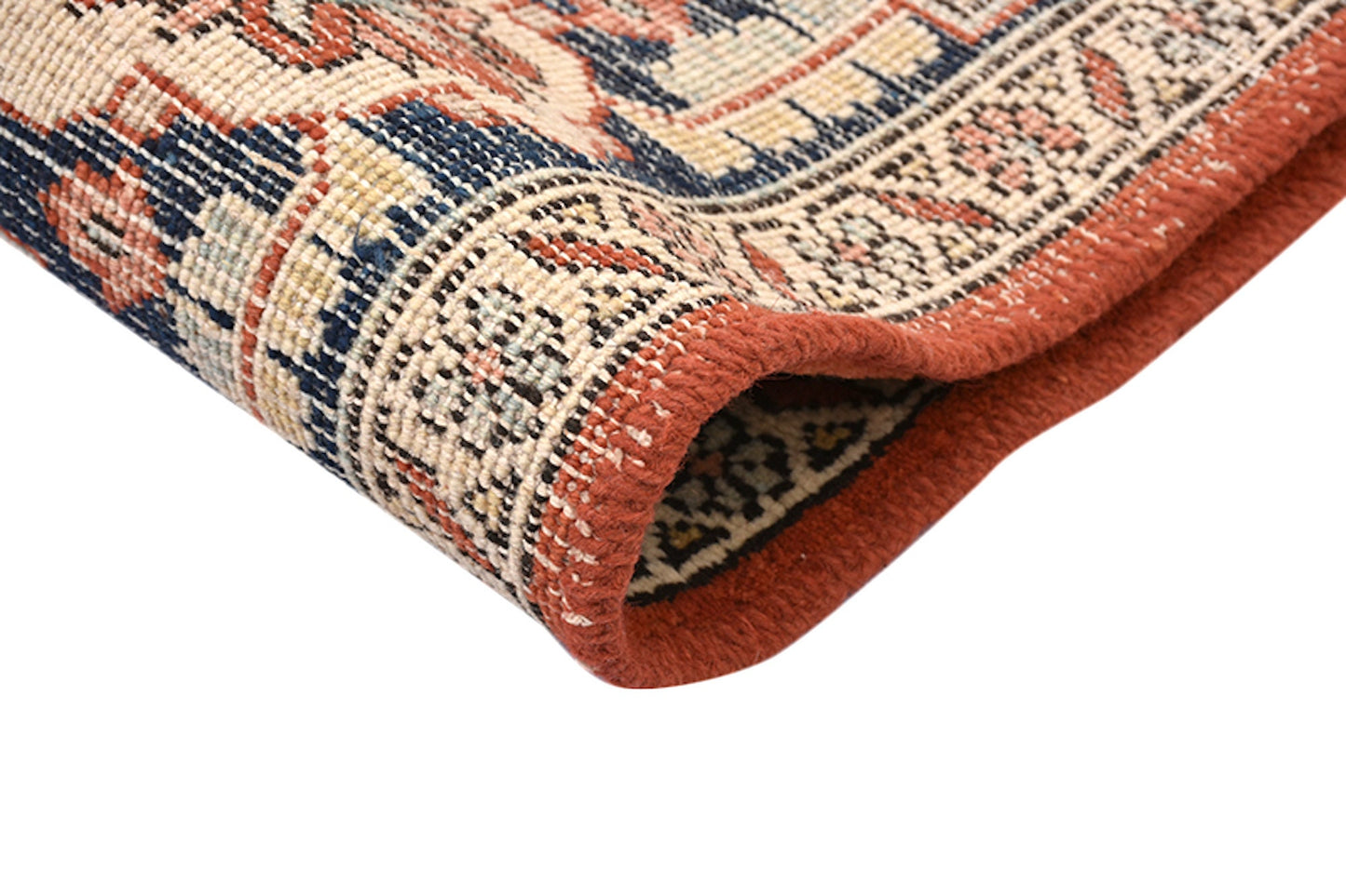Orange Blue Oriental 6x8 Antique Rug | Accent One of a Kind Living Room Rug with Persian Motifs and Navy Blue Border