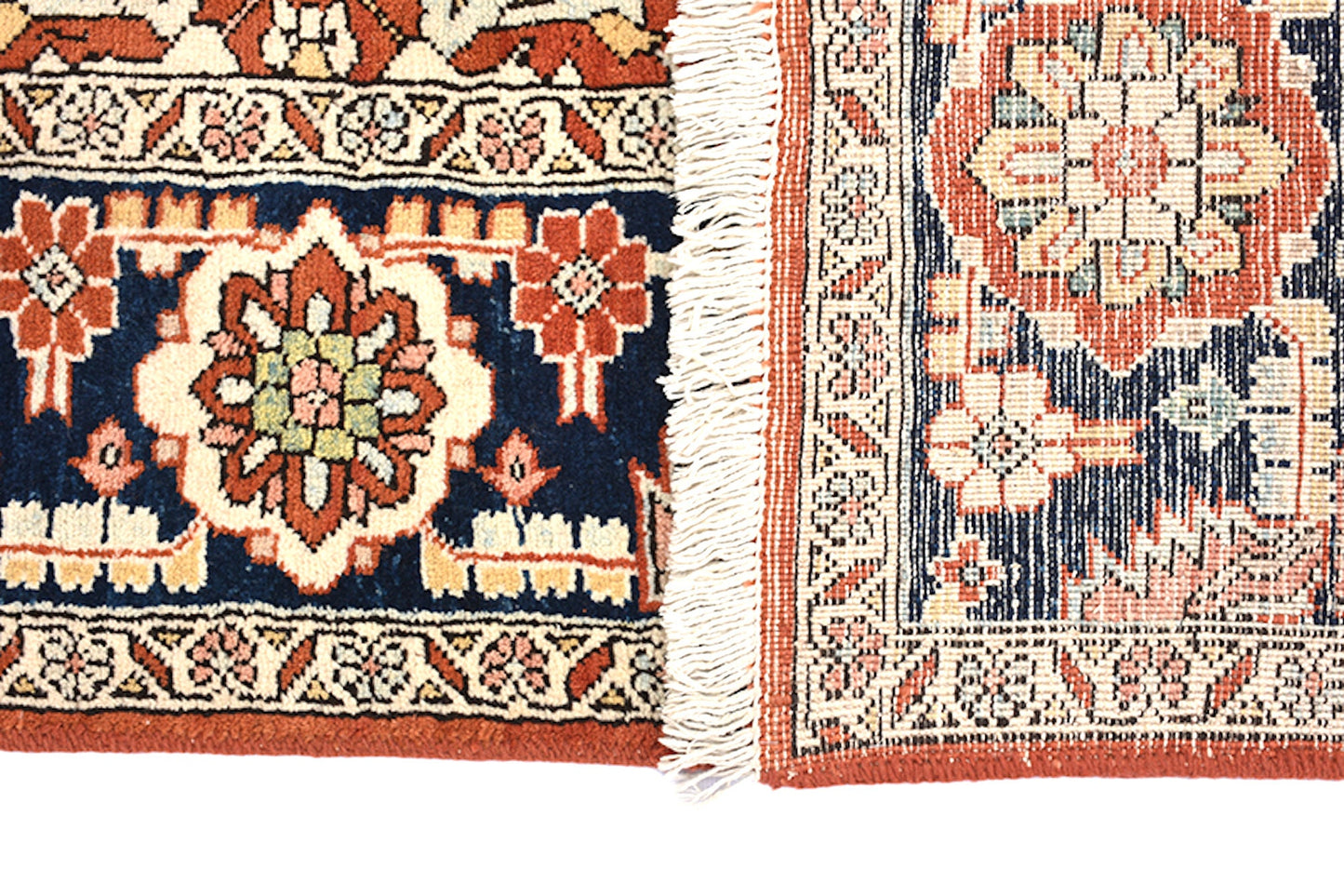 Orange Blue Oriental 6x8 Antique Rug | Accent One of a Kind Living Room Rug with Persian Motifs and Navy Blue Border
