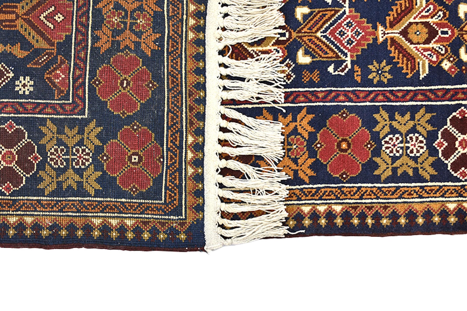 6x9 Navy Blue Red Oriental Antique Rug | Persian Design Style with Red Hexagon Medallion | Soft Low Pile Hand Knotted Area Rug