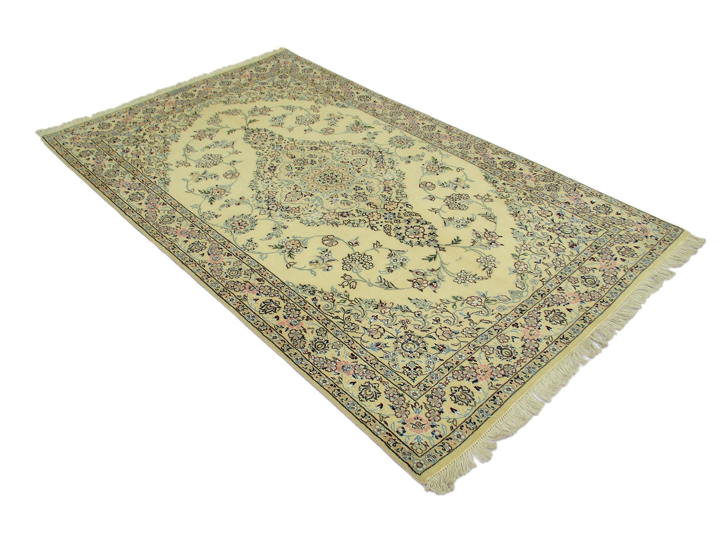 4 x 7 Feet Beige Green Turkish Caucasian Rug | Hand Woven Area Rug | Oriental Persian Rug | Living Room Rug | Accent Floral Pattern Wool Rug