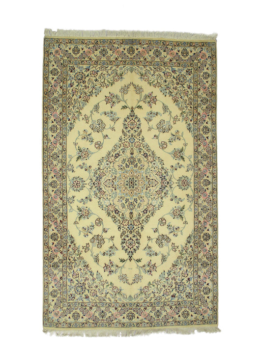 4 x 7 Feet Beige Green Turkish Caucasian Rug | Hand Woven Area Rug | Oriental Persian Rug | Living Room Rug | Accent Floral Pattern Wool Rug