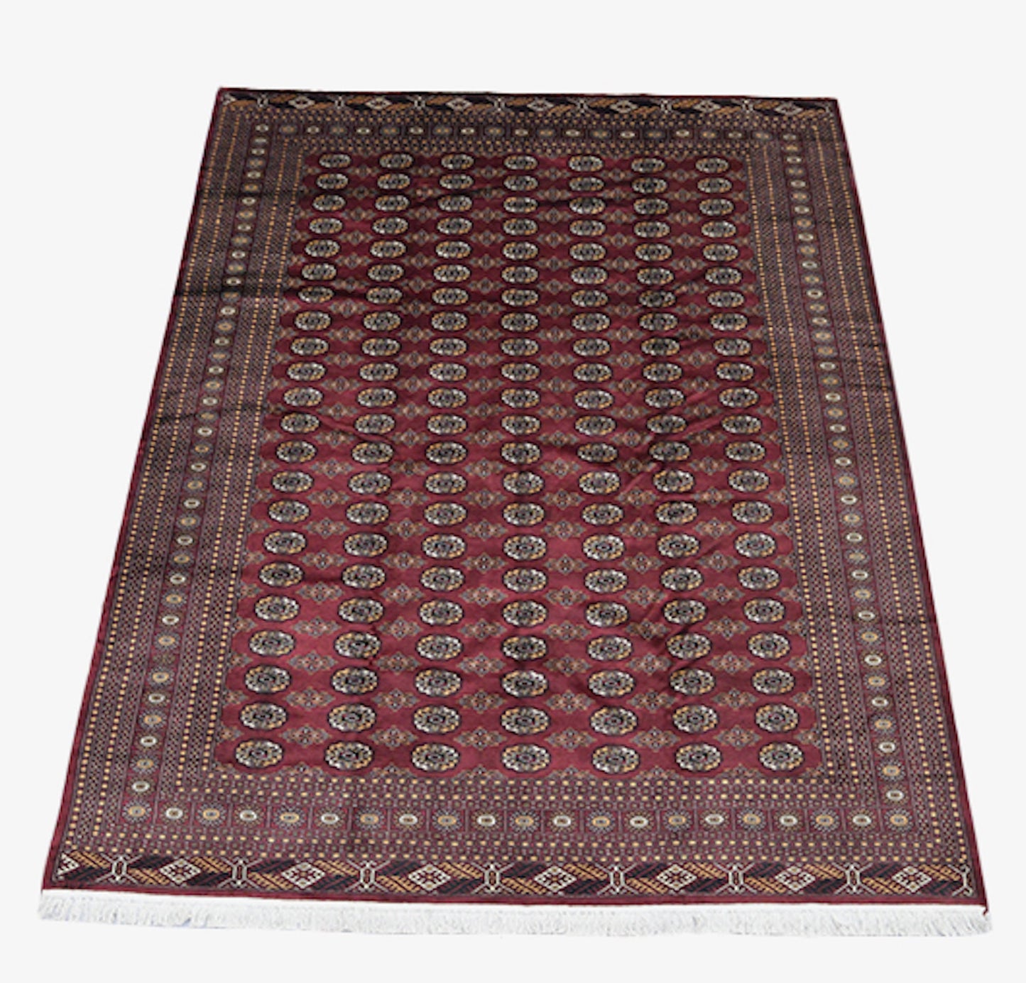 8 x 10 Dark Red Oriental Antique Rug | Bordered Rug with Repeating Geometric Pattern | Soft Wool with Thick Pile | Oversized Living Rug